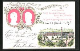 Lithographie Stuttgart, Erinnerung An Die Vermählung Prinzessin Pauline Von Württemberg Mit Erbprinz Friedrich Von W  - Familias Reales