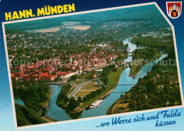 73323049 Hann. Muenden Zusammenfluss Von Werra Und Fulda Zur Weser Fliegeraufnah - Hannoversch Muenden