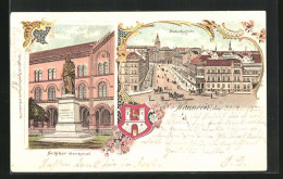 Lithographie Hannover, Bahnhofstrasse Mit Geschäften, Schiller-Denkmal  - Hannover