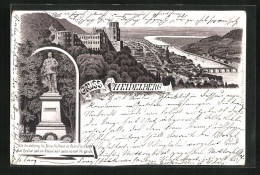 Vorläufer-Lithographie Heidelberg, 1895, Scheffel, Ortsansicht Mit Fluss  - Heidelberg