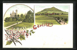 Lithographie Görlitz, Restaurant A. D. Landeskrone, Blick Auf Landeskrone  - Goerlitz