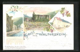 Lithographie Walporzheim, Flusspartie Mit Berglandschaft, Marienthal Ruine, St. Peter  - Andere & Zonder Classificatie