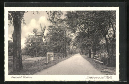 AK Burhave, Dorfeingang Mit Windmühle  - Windmills