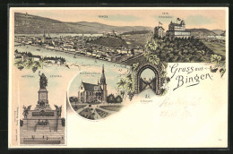 Lithographie Bingen, Teilansicht Mit Hotel Rochusberg, National Denkmal, Rochuskapelle Ostseite  - Bingen