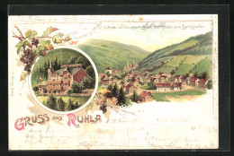 Lithographie Ruhla, Hotel Zum Landgrafen, Blick Auf Den Ort  - Autres & Non Classés