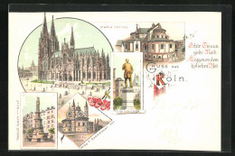Lithographie Köln, Maria Capitol, Apostel-Kirche, Jahn Van Werth Denkmal  - Köln