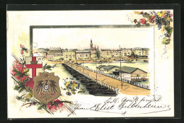 Passepartout-Lithographie Coblenz, Schiffbrücke, Wappen Der Stadt  - Autres & Non Classés