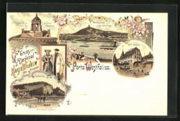 Lithographie Porta Westfalica, Hotel Kaiserhof, Hotel Grosser Kurfürst, Wittekindsberg  - Porta Westfalica