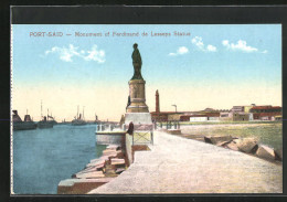 CPA Port Said, Monument Of Ferdinand De Lesseps Statue  - Andere & Zonder Classificatie