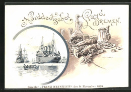 Lithographie Dampfer Prinz Heinrich 1899, Nordd. Lloyd Bremen, Hummer  - Dampfer