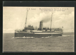 AK Passagierschiff T. S Kaiser In Voller Fahrt Auf Hoher See  - Dampfer