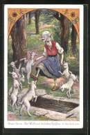 Künstler-AK Oskar Herrfurth: Der Wolf Und Die Sieben Geisslein, Mutter Tanzt Mit Geisslein  - Cuentos, Fabulas Y Leyendas