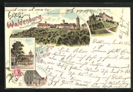 Lithographie Waldenburg, Fürstliches Schloss, Linde, Pfarrhaus  - Autres & Non Classés