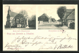 AK Zarrentin A. Schalsee, Chausseestrasse Vom Markte, Kirche, Amt U. Kriegerdenkmal  - Zarrentin