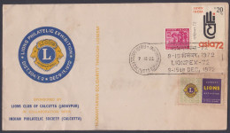 Inde India 1972 Special Cover Lionpex Stamp Exhibition, Lions Club Of Calcutta, Label, Social Work - Brieven En Documenten