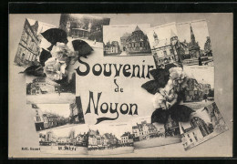 CPA Noyon, Le Cathedrale, Hotel De Ville, Fontaine, Pavillon  - Noyon