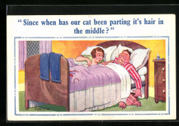 Künstler-AK Donald McGill: Since When Has Our Cat Been Parting It`s Hair In The Middle?  - Mc Gill, Donald
