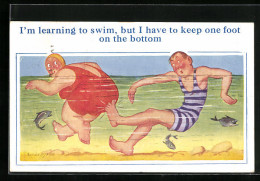 Künstler-AK Donald McGill: I`m Learning To Swim, But I Have To Keep One Foot On The Bottom  - Mc Gill, Donald