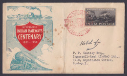 Inde India 1953 Used FDC Indian Railways Centenery, Train, Trains, Railway, Steam Engine, First Day Cover - Lettres & Documents