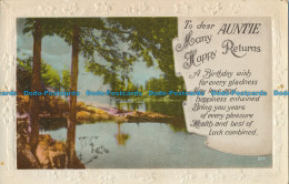 R025829 Greetings. To Dear Auntie Many Happy Returns. Lake And Trees - World