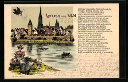 Lithographie Ulm, Uferpartie Mit Dom  - Ulm