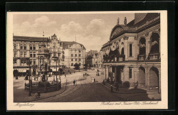 AK Magdeburg, Rathaus Mit Café-Konditorei, Geschäften Und Kaiser Otto-Denkmal  - Magdeburg