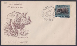 Inde India 1962 FDC Rhinoceros, Rhino, Conservation, Wildlife, Wild Life, FIrst Day Cover - Briefe U. Dokumente