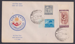 Inde India 1966 FDC New Definitives, Elephant, Train, Sculpture, Woman, Trains, Railway, FIrst Day Cover - Cartas & Documentos