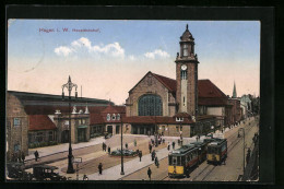 AK Hagen I. W., Hauptbahnhof Mit Strassenbahnen  - Hagen