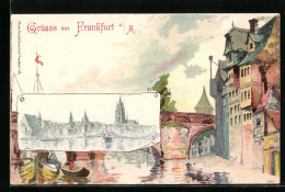 Künstler-AK Frankfurt A. M., Blick Auf Die Uferpromenade Mit Brücke  - Frankfurt A. Main