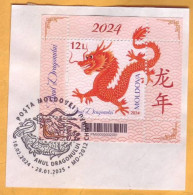 2024 Moldova  Special Postmark „Year Of The Dragon” Cutting From An Envelope. - Moldova
