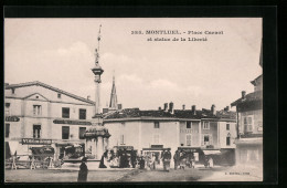 CPA Montluel, Place Carnot Et Statue De La Liberte  - Montluel