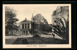 AK Halle A. Saale, Anlagen Vor Dem Stadttheater  - Teatro