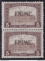 1918-19 Fiume, N° 20 5k. Bruno E Bruno Chiaro MNH/** COPPIA - Altri & Non Classificati