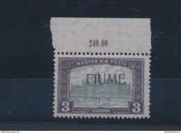 1918-19 Fiume, N° 19 , 3k. Violetto E Grigio MNH** - Other & Unclassified