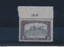 1918-19 Fiume, N° 19 , 3k. Violetto E Grigio MNH** - Autres & Non Classés