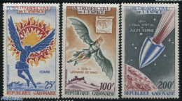 Gabon 1970 Flying In History 3v, Mint NH, Science - Transport - Inventors - Space Exploration - Art - Authors - Jules .. - Ongebruikt