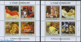 Sao Tome/Principe 2004 Impressionism 8v (2 M/s), Mint NH, Art - Amedeo Modigliani - Edgar Degas - Modern Art (1850-pre.. - Sao Tomé Y Príncipe