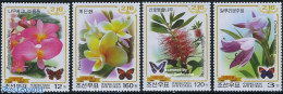 Korea, North 2009 Birthday Of Kim Jong Il 4v, Mint NH, Nature - Butterflies - Flowers & Plants - Corea Del Nord