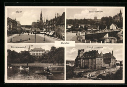 AK Zwickau / Sa., Markt, Paradiesbrücke, Schwanenschloss Und Schloss Osterstein  - Zwickau