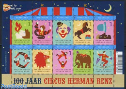Netherlands 2011 100 Years Circus Herman Renz 10v M/s, Mint NH, Nature - Performance Art - Sport - Cat Family - Elepha.. - Nuevos