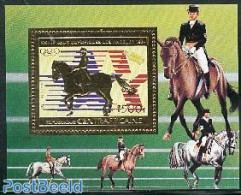 Central Africa 1983 Olympic Games S/s, Gold, Mint NH, Nature - Sport - Transport - Horses - Olympic Games - Space Expl.. - Central African Republic