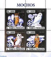 Sao Tome/Principe 2006 Owls 4v M/s, Silver, Mint NH, Nature - Birds - Birds Of Prey - Mushrooms - Owls - Hongos
