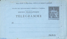 France 1885 Telegramme Card Letter 50c, Unused Postal Stationary - Télégraphes Et Téléphones