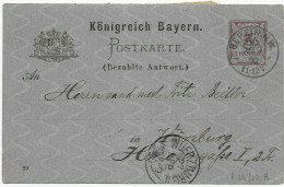 Ganzsache P36/02A, Berlin 1890 Nach Würzburg, Antwortkarte Mit Kleber - Storia Postale