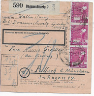 Paketkarte Braunschweig Nach Pullach, Zustellgebühr 30, MeF 1948 - Cartas & Documentos