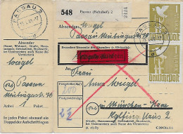 Paketkarte Eilboten Passau Nach München-Haar, 1948, MeF - Brieven En Documenten