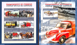 Mozambique 2013 Postal Transport 2 S/s, Mint NH, Nature - Transport - Horses - Post - Automobiles - Coaches - Aircraft.. - Poste