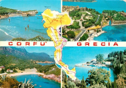 73312395 Corfu Korfu Landkarte Insel Badestrand Bucht Fliegeraufnahme Corfu Korf - Grèce