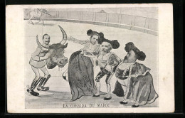 AK La Corrida Du Maroc, Marokkokrise, Kaiser Wilhelm II., Alfonso XIII. Und Loubet In Der Stierkampfarena  - Familles Royales